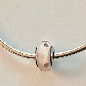 Authentic Pandora Murano pink glass bead with polkadots